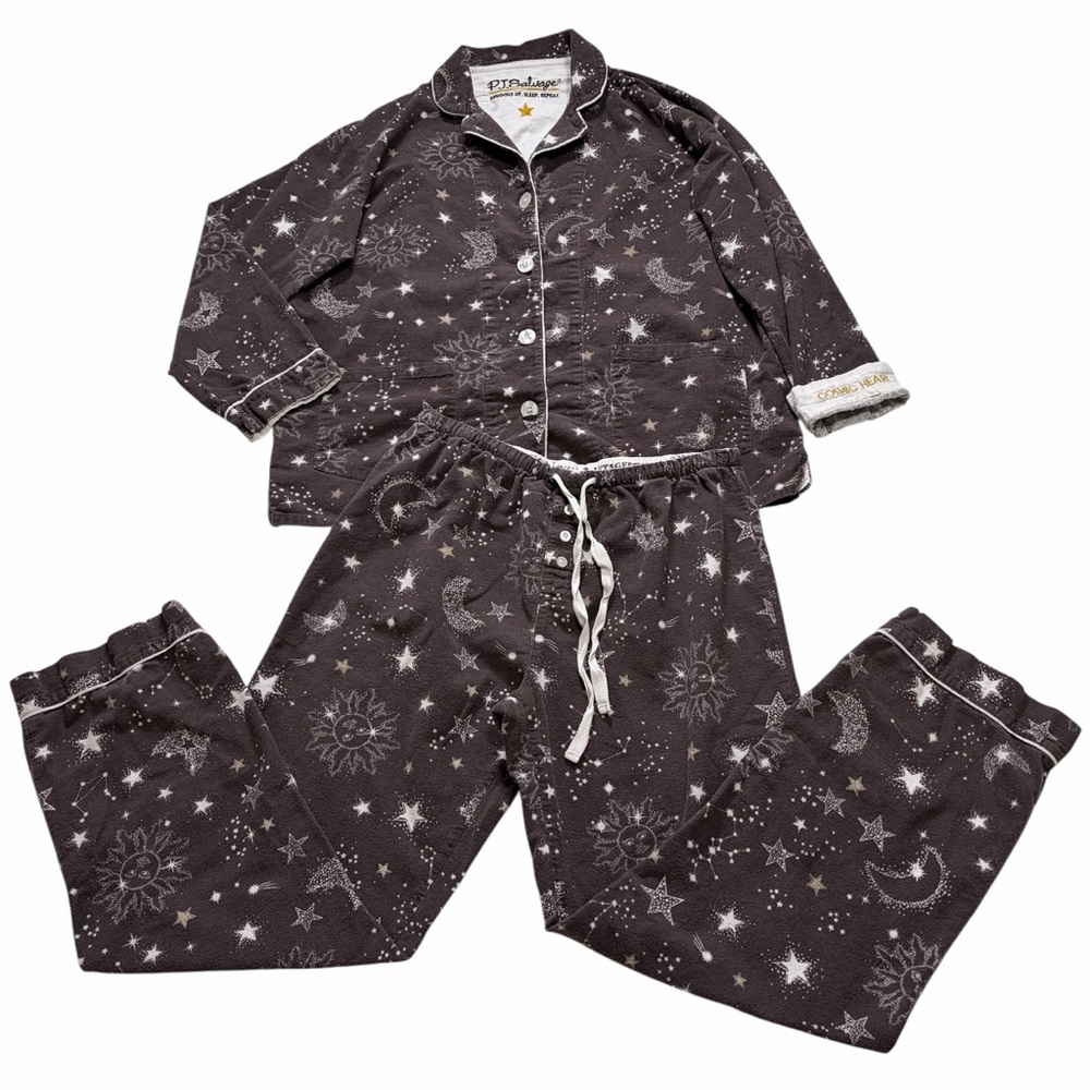 PJ salvage Cosmic Hearts Flannel Pajama Set Size Small